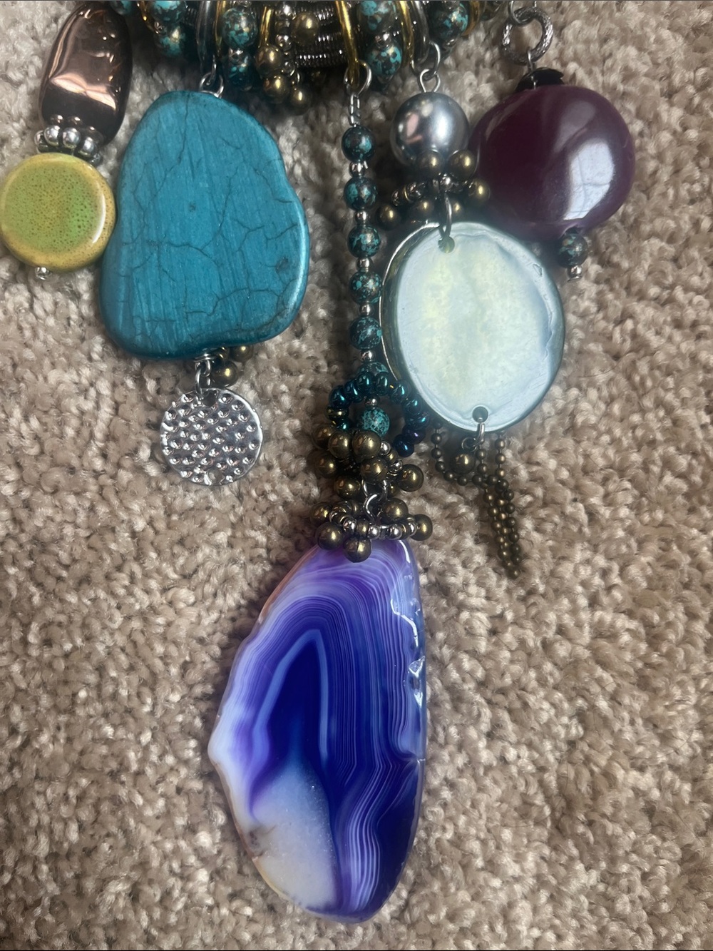 Elegant Multicolor Beaded Necklace with Amethyst Necklace one of a kind heavy
